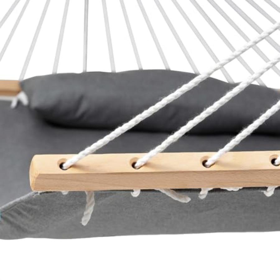 12 FT Sunbrella Fabric Hammock with Spreader Bars and Free Pillow for Patio Yard All Weather and Fade Resistant Cast Slate Fits