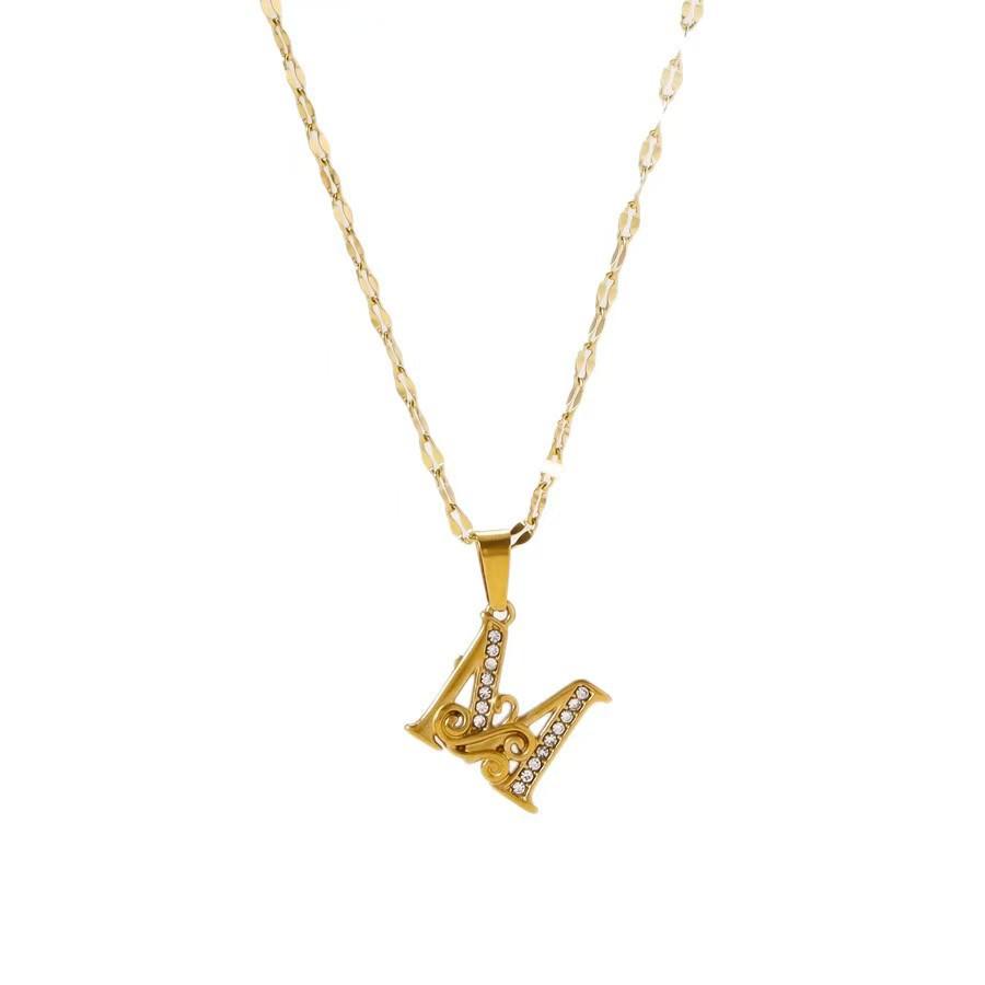 Elegant Rhinestone Letter Pendant Necklace - Titanium Steel Choker, Versatile Niche Design
