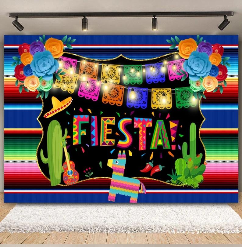 Mexican Fiesta Themed Happy Birthday Backdrop Mexico Cinco De Mayo Party Decorations Carnival Supplies Photo Booth Background9