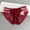 Sexy Lingerie Women Panties Flower Embroidery Transparent Underwear Open Crotch Briefs Mesh Hollow Underpants