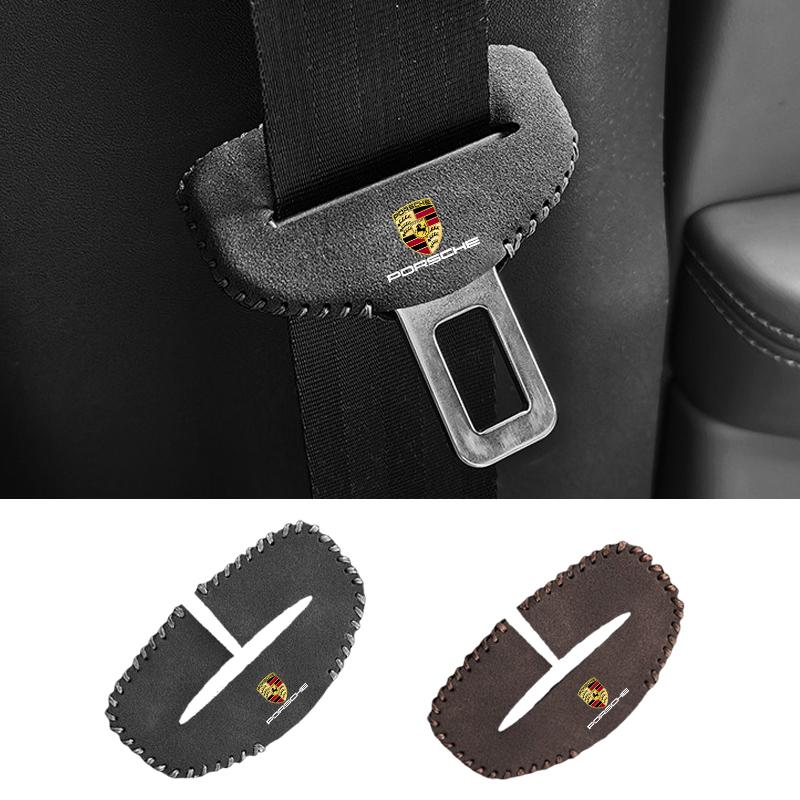 Suede Car Logo Seat Safety Belt Buckle Cover Interior Accessories For Porsche 911 Cayenne Carrera 928 Panamera Boxster Macan 918
