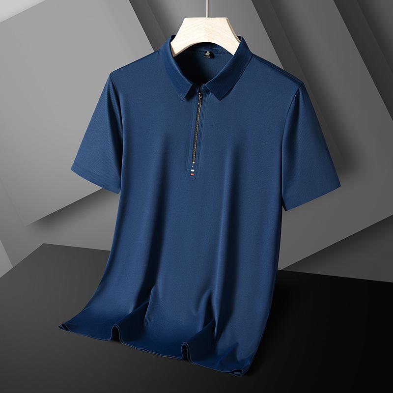 Summer Zipper Polo Shirt Men's Summer T-shirt Short Sleeved Polo Shirt Short Sleeved T-shirt
