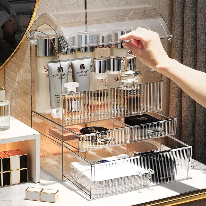 Boîte de rangement multicouche pour cosmétiques, boîte de rangement pour soins de la peau, armoire de rangement transparente en acrylique de grande capacité