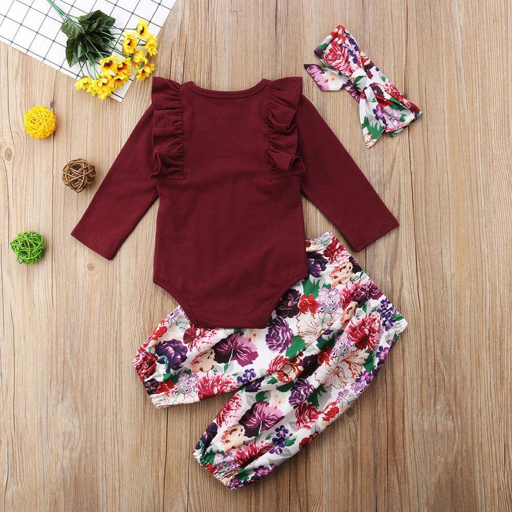 Fashion Newborn Infant Baby Girls Tops Romper Floral Pants Outfits Set ...