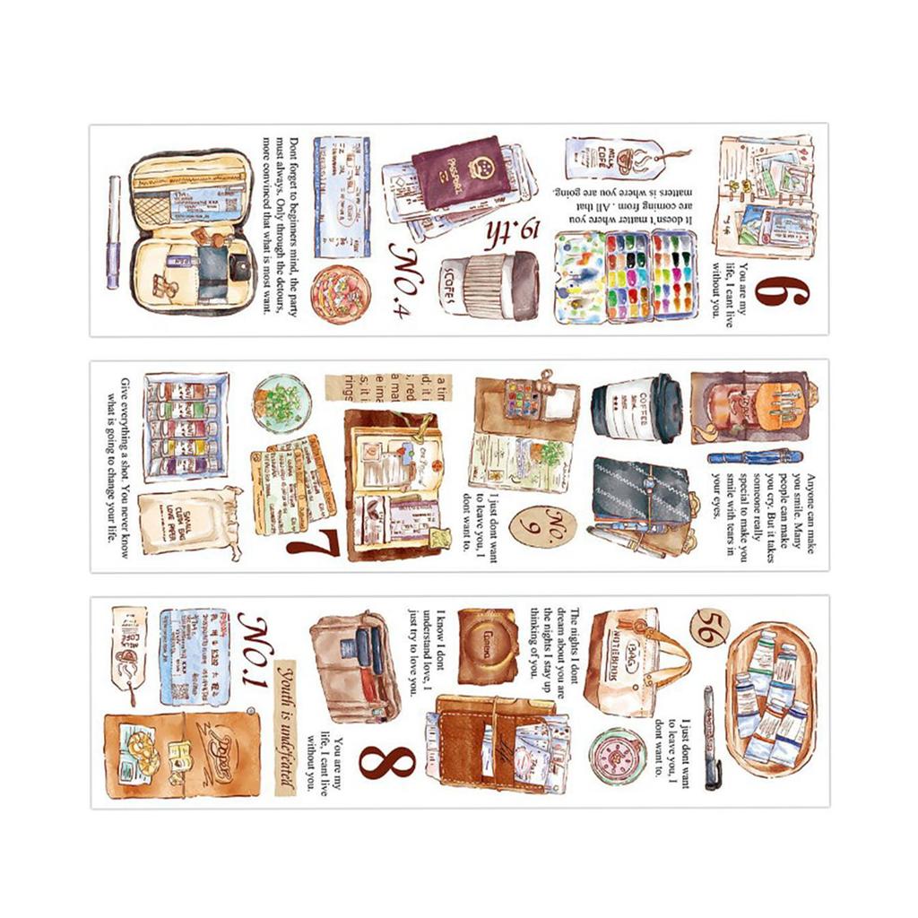 6 Sheets Retro Decorative Stickers Versatile Travel Theme Strong Adhesion Stylish Deco Stickers for