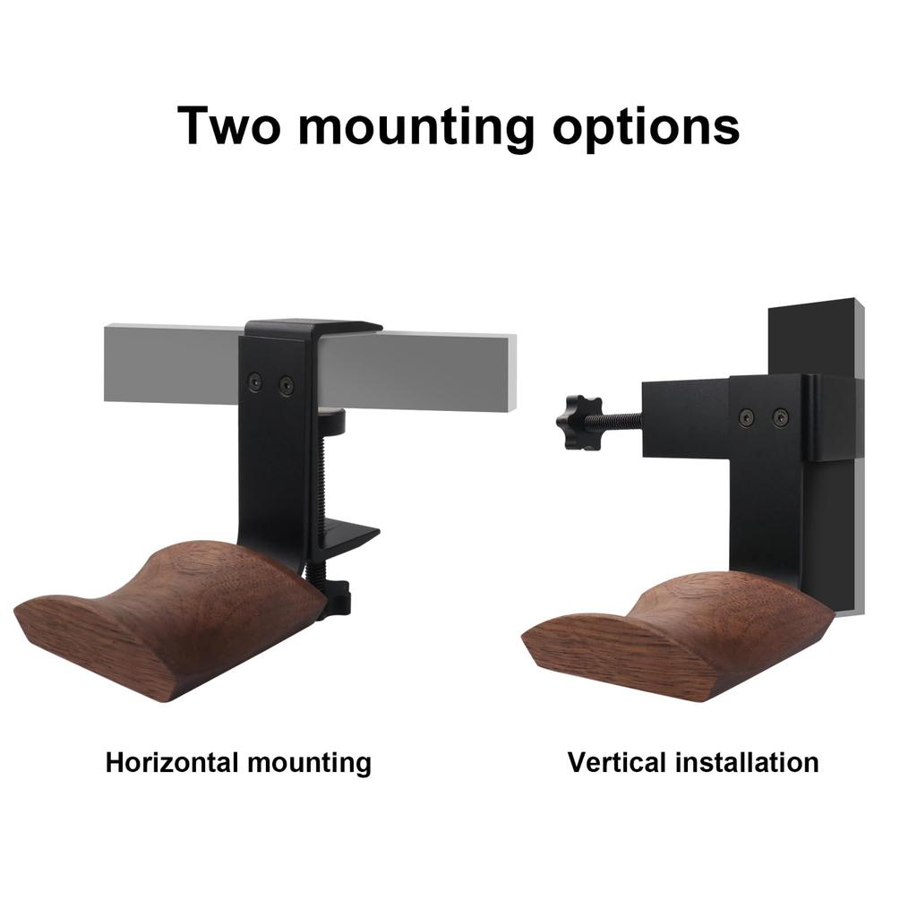 Walnut Wood & Solid Metal Headphone Stand Holder, Headset Hanger Stand for Desk, Adjustable Design, Perfect for All Headphone Sizes
