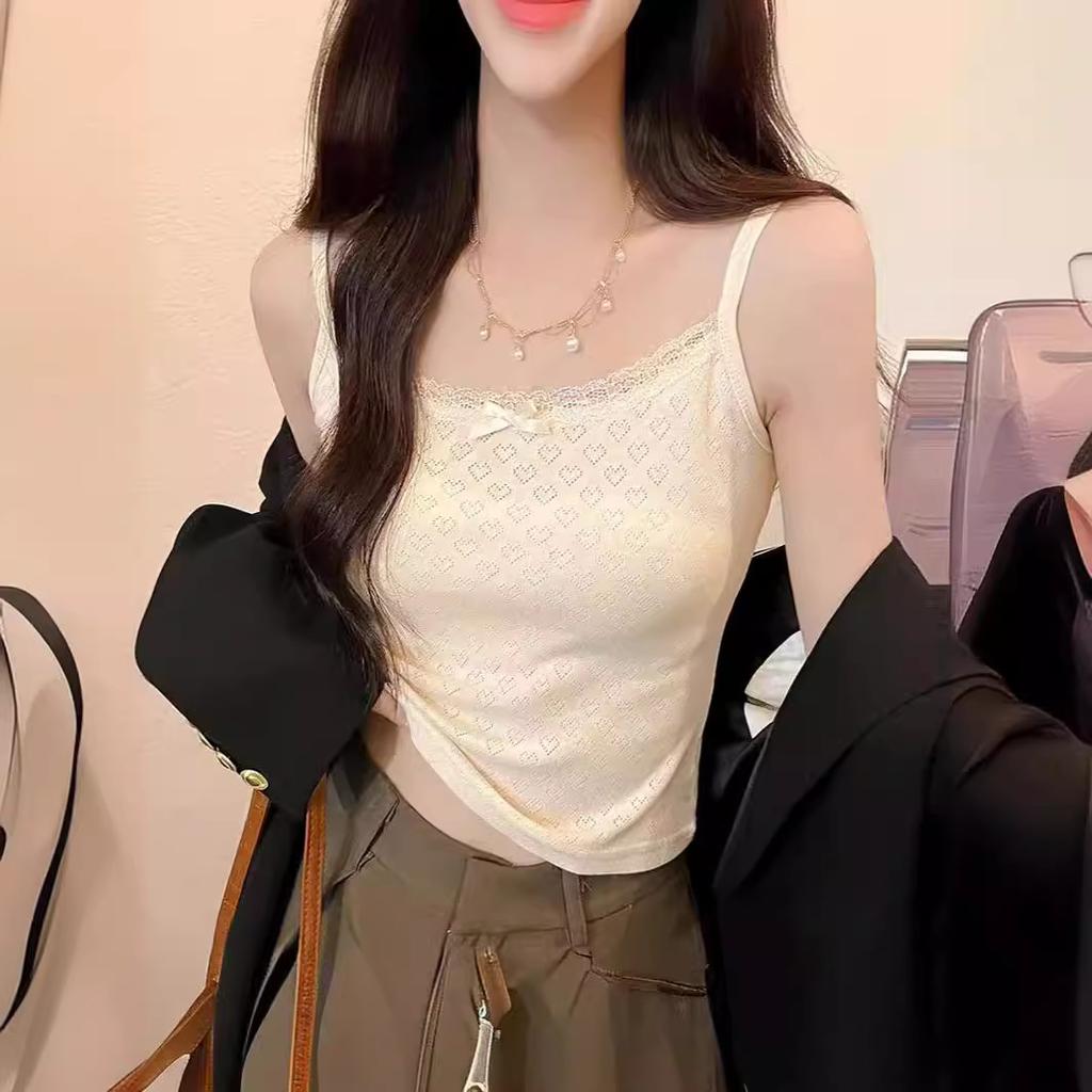 Puro Desiderio Pizzo Fiocco Top Halter da Donna Indossare Gilet Lungo All'Interno Senso del Design di Nicchia Spice Girls Estivo