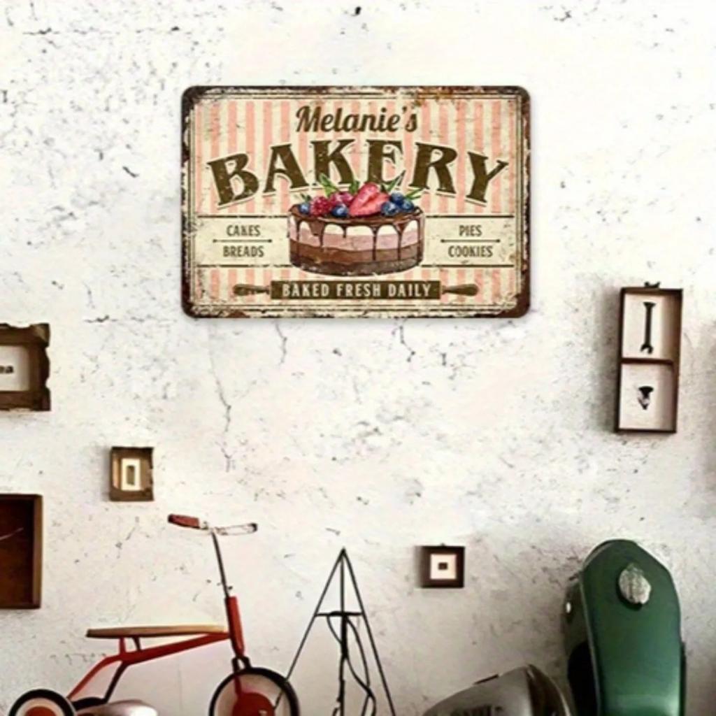 Customizable Personalized Vintage Bakery Sign - Aluminum Kitchen Wall Decor, Custom Engraved Rustic Café Pastry Shop Decor