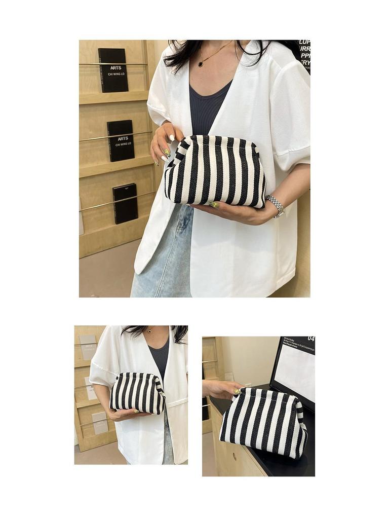 Trendy Color Block Stripe Makeup & Coin Storage Clutch for Women