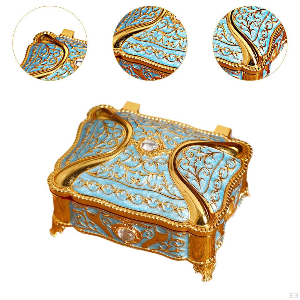 Metal Jewelry Box Case Container Dresser Vintage Style Trinket Storage Organizer Keepsake