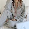 Women's Striped Long-Sleeve Cardigan Pajama Set - Korean Style