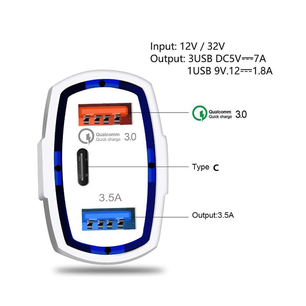 Quick Charge 3.0 with USB Type C Car Charger Built-in Power Delivery PD Port 35W 3 Ports for Apple iPad+iPhone X/8/Plus/Samsung Galaxy+/LG, , HTC