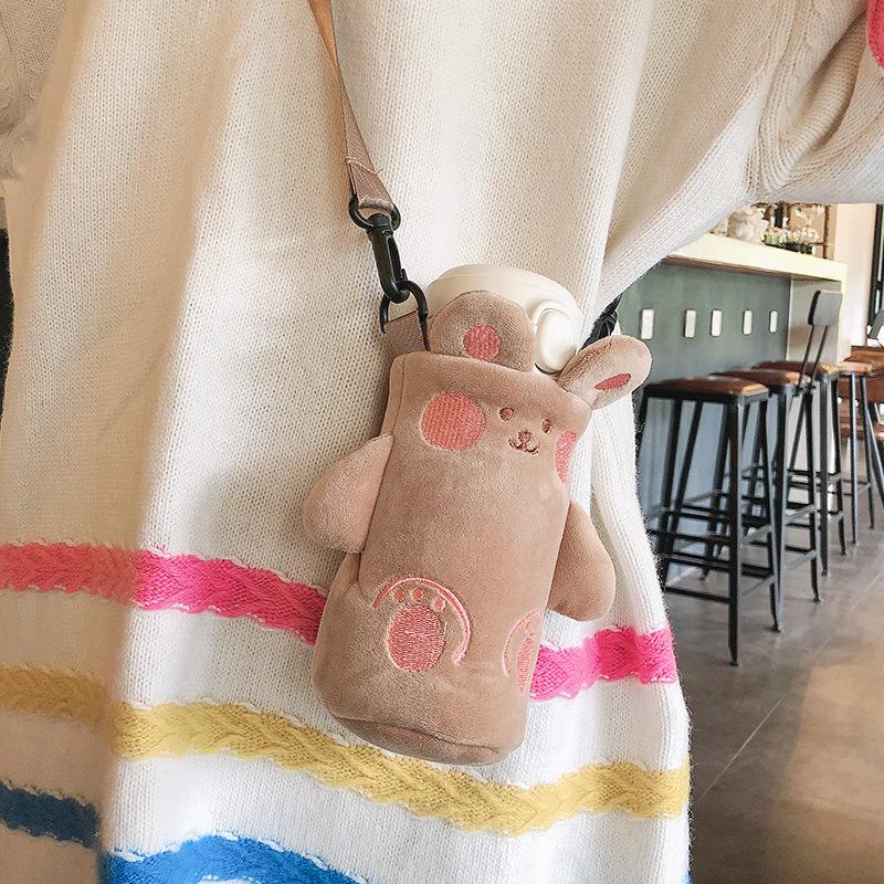 1Pcs Portable Cartoon Water Bottle Cover Case Winter Plush Insulated Bag Cup Pouch Vacuum Glass Cup