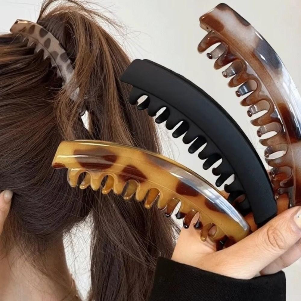 Large Size Tortoiseshell Pattern Ponytail Barrettes Natural Fluffiness Plastic Fish Shaped Hairpin Vertical Barrette Toothed