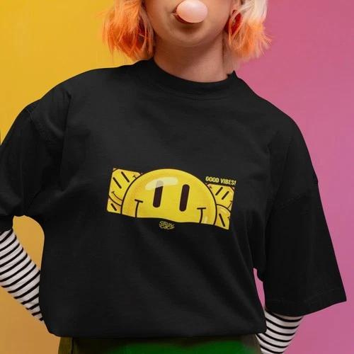 Streetwear Good Vibes Smiley Tee Trendy Graphic T Shirt Urban Unisex Style Top S