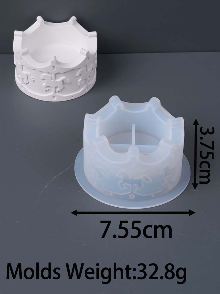 3D Carousel Pattern Candle Jar Silicone Mold DIY Octagon Round Vase Casting Molds Plaster Resin Storage Box Craft Making Home De
