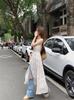Plus Size Irregular Floral Sling Dress - Elegant Waist-Cinched Layered Long Summer Dress for Women