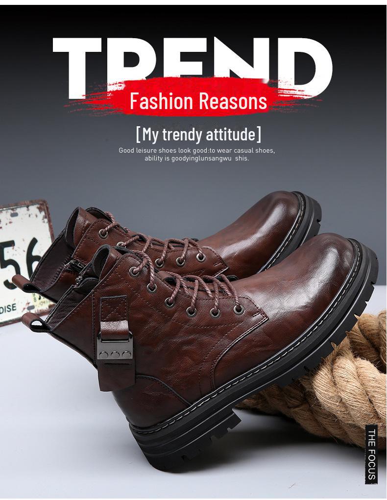 2024 Herr Äkta Läder Vinterstövlar, Brittisk Trendig Retrostil, Plus Sammet Varma Vardagsstövlar