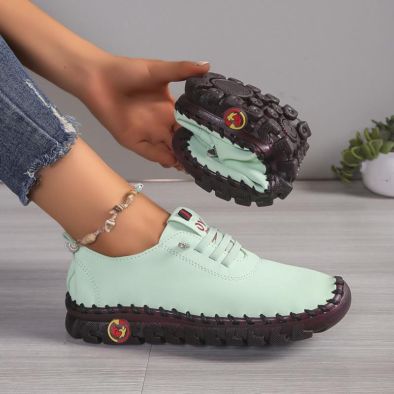 Fábrica de sapatos únicos de couro macio real cabelo liso comércio exterior tamanho grande casual cadarço retrô costura de carro sola grossa sola muffin sapatos de mãe