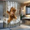 1pc Highland Cow In Bathtub Bath Curtain Cute Cow Towel Head -   With Hooks Waterproof Mildew Proof Easy Install Washable