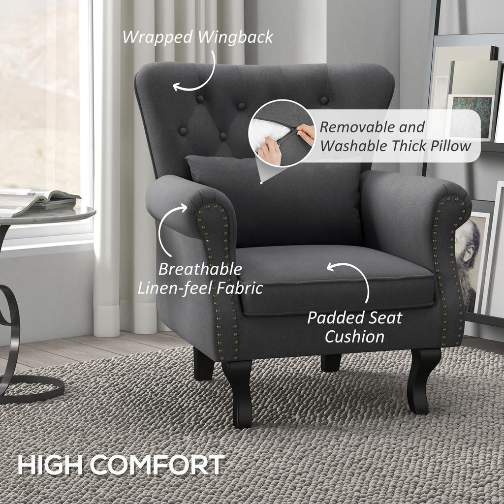 Chesterfield-Style Accent Chair - Grey