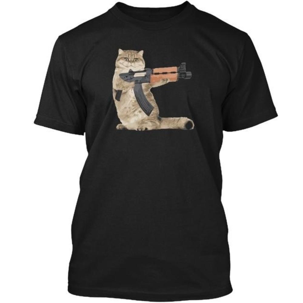 Ak47 Kalashnikat Funny Cat Gun 81 TShirt Women Unisex Summer Fashion Casual High Quality Cotton T Shirts Streetwear Tops Tee