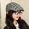 Japanese Retro Plaid Front Hat Autumn and Winter Versatile Windproof Hat Women's Outdoor Casual Beret Newspaper Baby Hat
