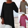 Autumn Chic Loose Pullover Blouse Long Sleeve O Neck Irregular Hem T Shirt Women