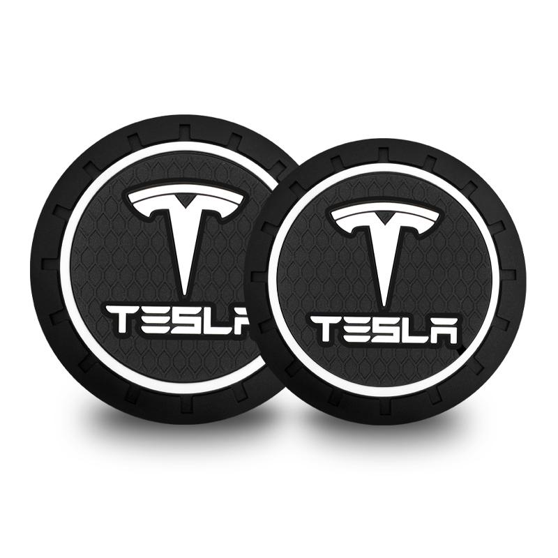1/2 Stück Silikon Auto-Getränkeuntersetzer Becherhalter-Schlitz Rutschfeste Matte PVC-Pads Für Tesla Model 3 Model S X Model Y Roadster SpaceX Cybertruck