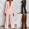 Set da 2 pezzi di pantaloni eleganti a tinta unita a vita alta da donna e blazer da ufficio a maniche lunghe