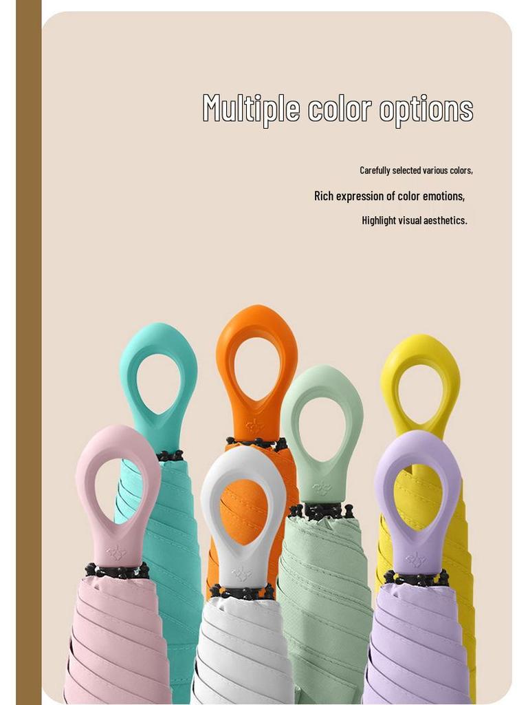 New Macaron Color Five-Fold Ultra-Light Sun Protection Compact Mini Umbrella with Buckle Handle