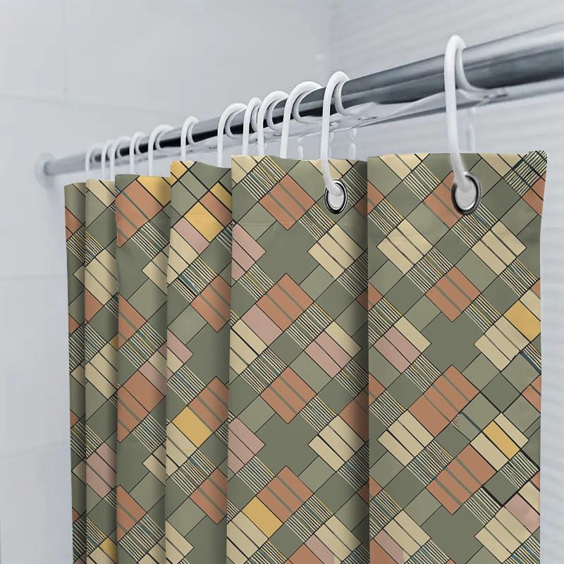 Plaid Shower Curtain Waterproof Fabric Decorative Bath Mat Home Decoration Red Blue Green White Striped Print Size Customizable