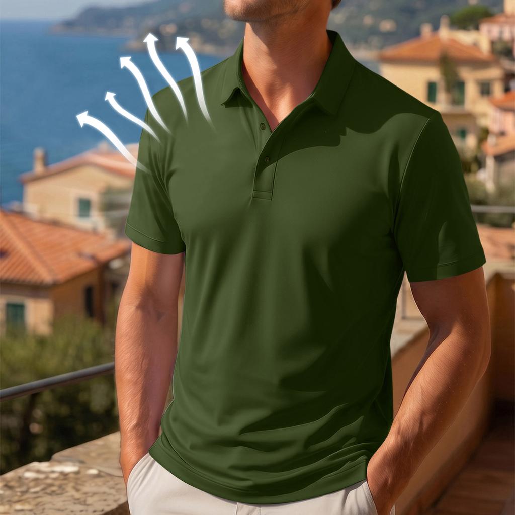 Pánske priedušné rýchloschnúce ľadové hodvábne polo tričko s gombíkmi a krátkym rukávom, odolné proti vráskam, na bežné nosenie a outdoorové aktivity