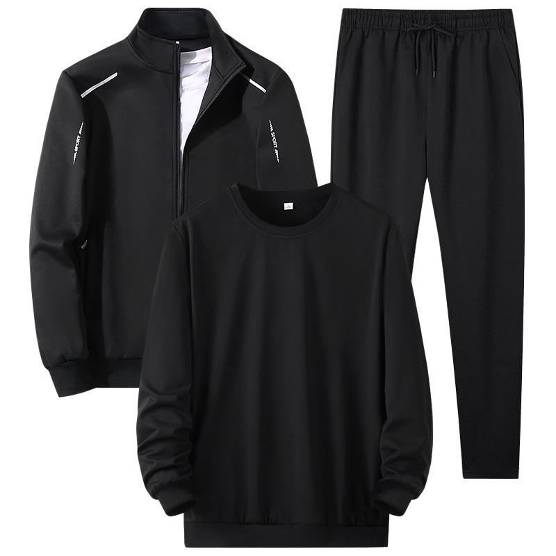 Men's Autumn-Winter Three-Piece Set: Cardigan Hoodie, Loose Sweatpants, Trendy Long-Sleeve Round Neck Top