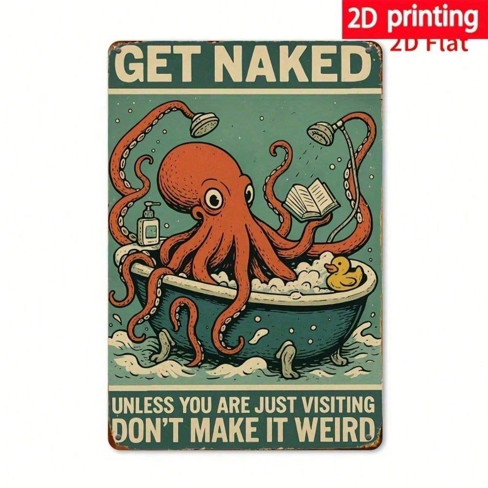 Vintage Octopus Bathtub Metal Sign 8x12 Inch Rustic Waterproof Wall Art Home Decor Plaque
