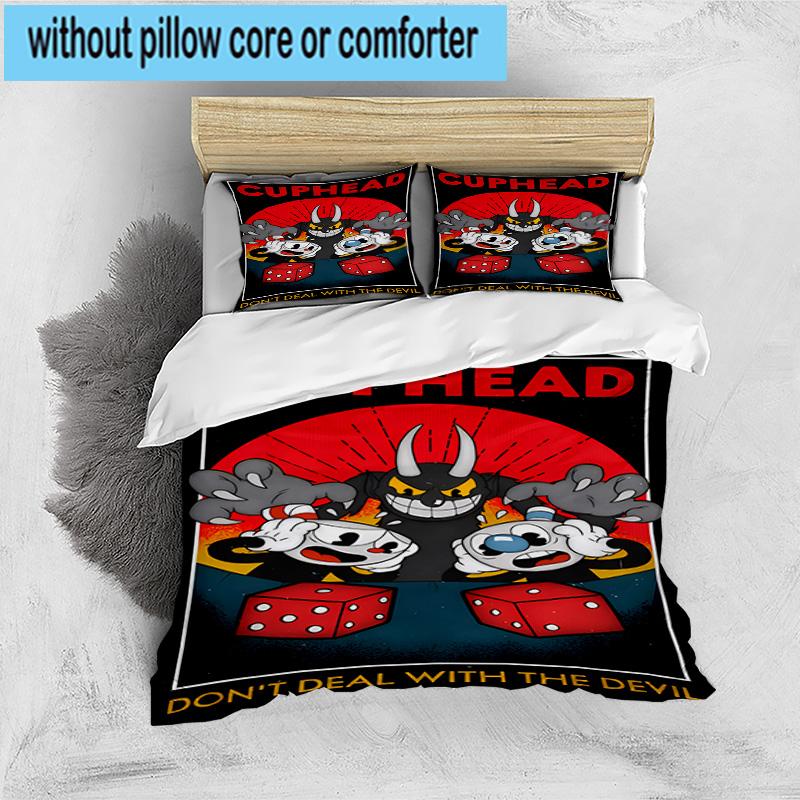 3PCS Cup-head And Mugman Adventure 3pcs Bedding,Including 3PCS Duvet Cover And 2pcs Pillowcases Perfect for Christmas,Ideal for Bedroom, Dormitory