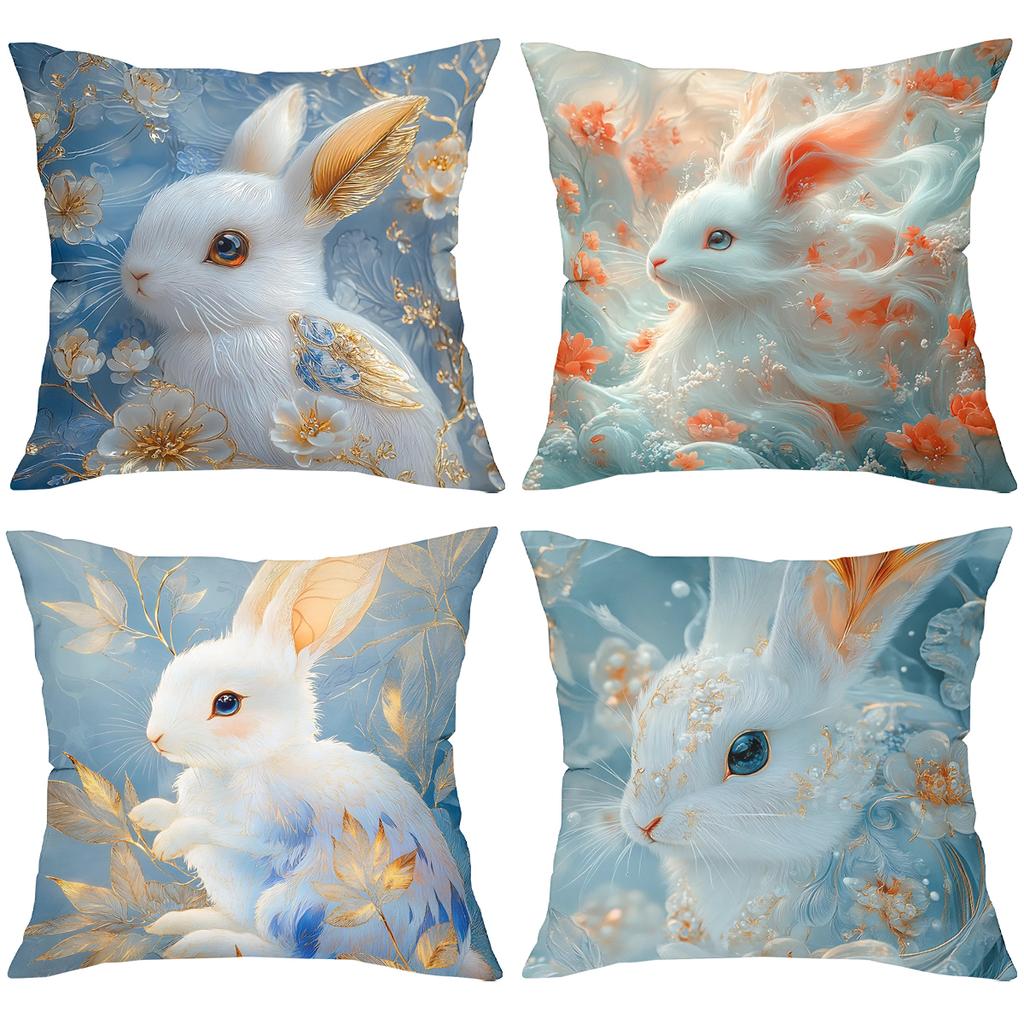 Luxury Golden Rabbit Print Square Pillow Covers Pattern Cushion Cover Suitable For Sofa Bedroom Car Pillow Cover