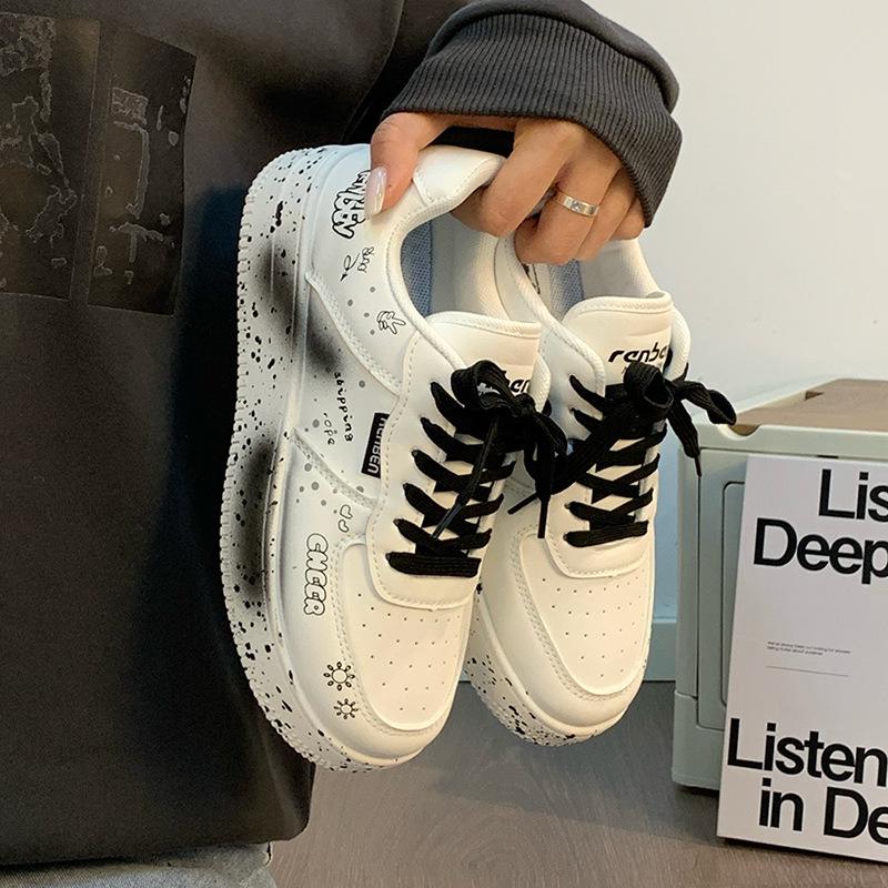 Men's Autumn 2025 Trendy Graffiti Skate Sneakers - Cool, Versatile, Casual Unisex White Shoes
