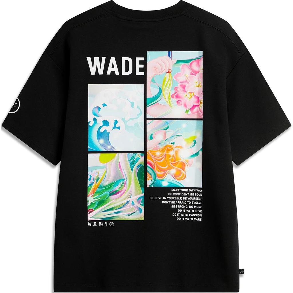 Li Ning X Jcchr Artist Collaboration Wade Series Printed Letter Crew Neck Comfortable Versatile Breathable Loose Short Sleeve T-Shirt AHSUB27-4