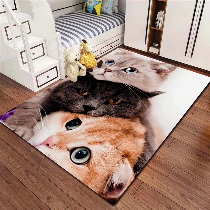 3D Cartoon Anime Cute Cat Customizable Flannel Carpet Living Room Bedroom Decoration Bathroom Kitchen Anti Slip Game Area Carpet
