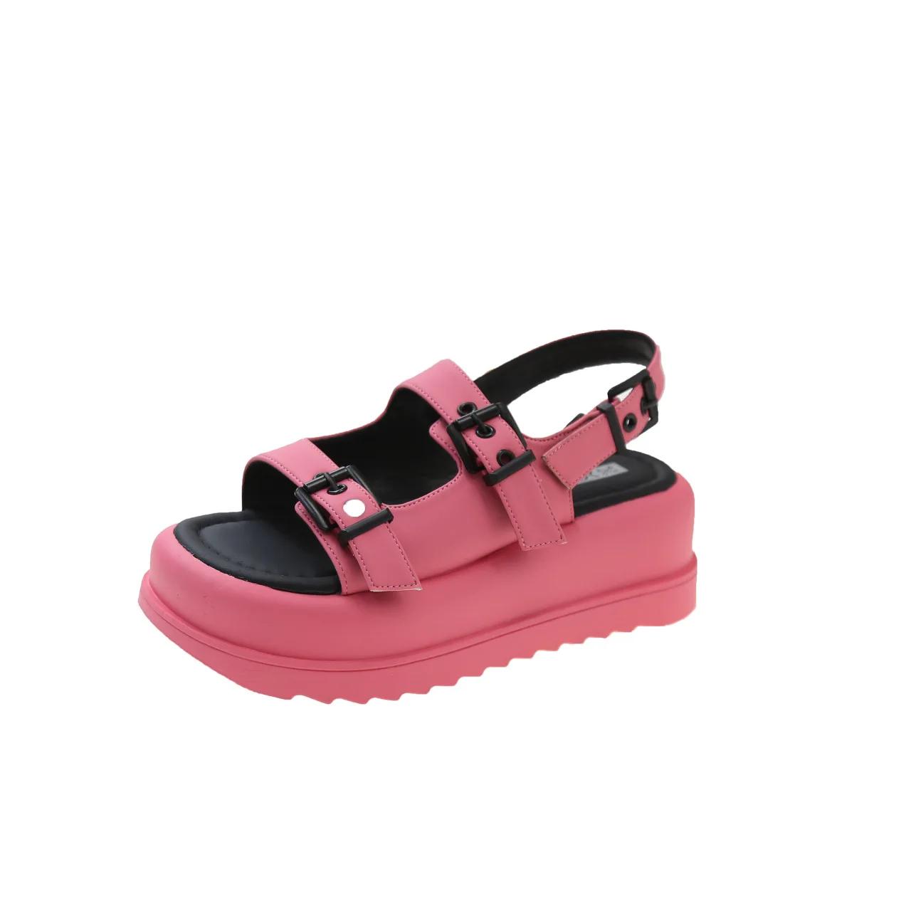 

Сандалии женские на толстой подошве, лето 2024, новые европейские и американские двухслойные пляжные сандалии для женщин, туфли на платформе, сандалии 40