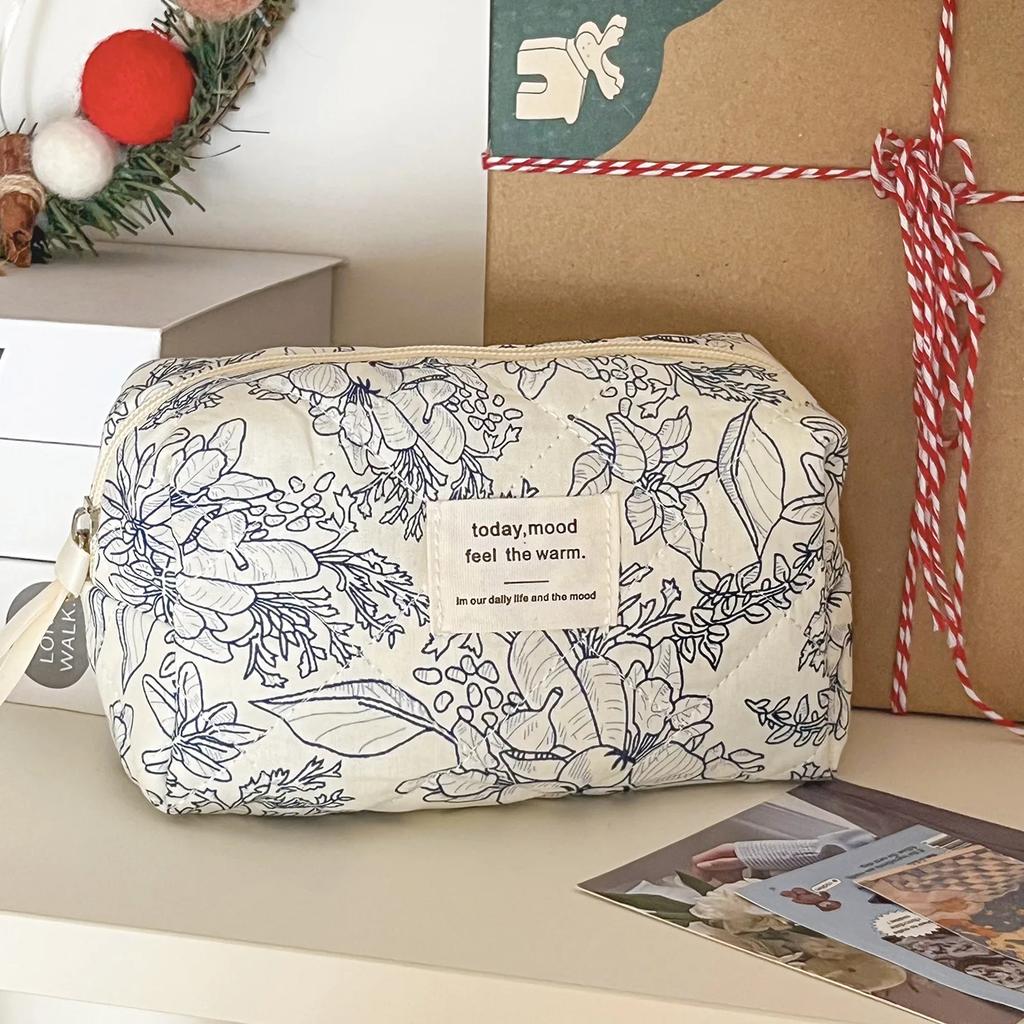 Dames Ritssluiting Make-up Tas Organizer Bloemen Kussensloop Katoen Make-up Tas Vrouwen Stof Handtas Draagbare Toiletartikelen Tas Meisjes Reizen