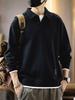 Men's 2025 Autumn Retro Polo Shirt - Trendy Long Sleeve Hoodie with Lapel and Fake Two-Piece Design