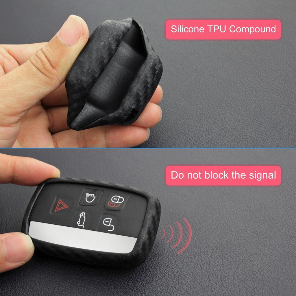 Carbon Fiber Silicone Key Case Cover for Land Rover Models: Range Rover Sport, Velar, Evoque, Discovery 4, Discovery Sport.
