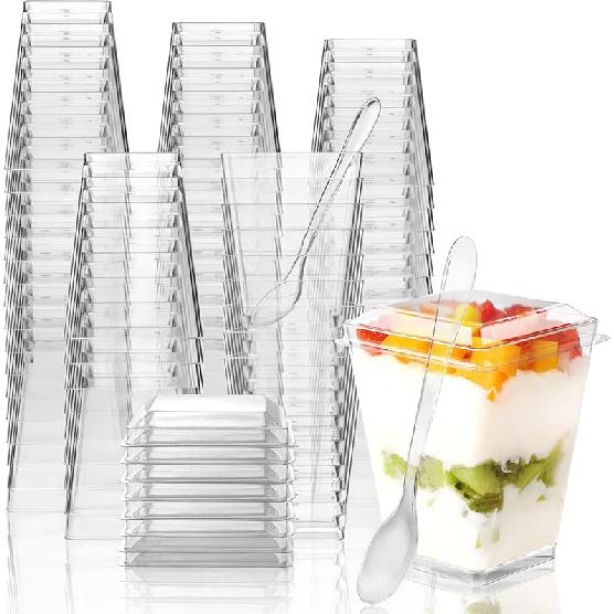 50 Pack 5 oz Plastic Dessert Cups With Lids and Spoons, Yogurt Parfait Appetizer Cups for Party, Mini Dessert Shooters for Pudding and Fruit