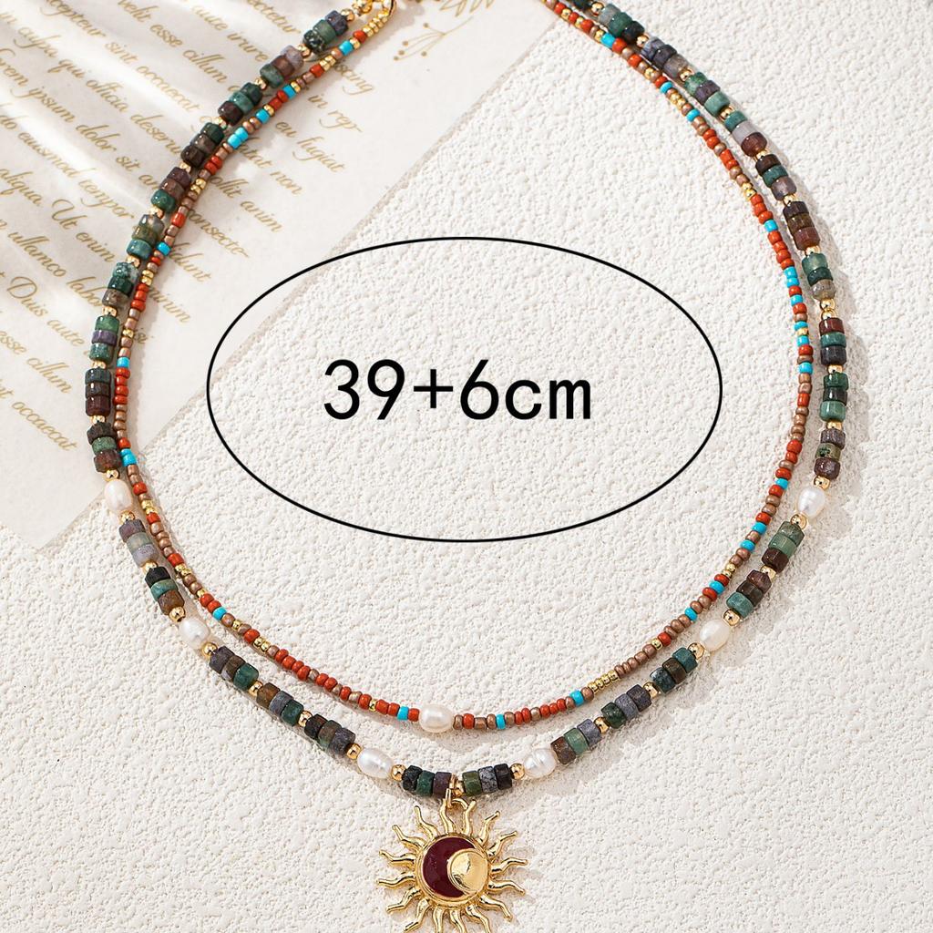 New handmade beaded sun pendant double-layer necklace design temperament trend neck chain