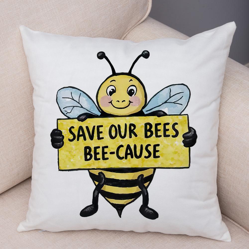Sweet Bee Pillowcase Double Print Bee Yourself Cushion Cover Soft Plush USBee Pillowe Case for Sofa Home Car