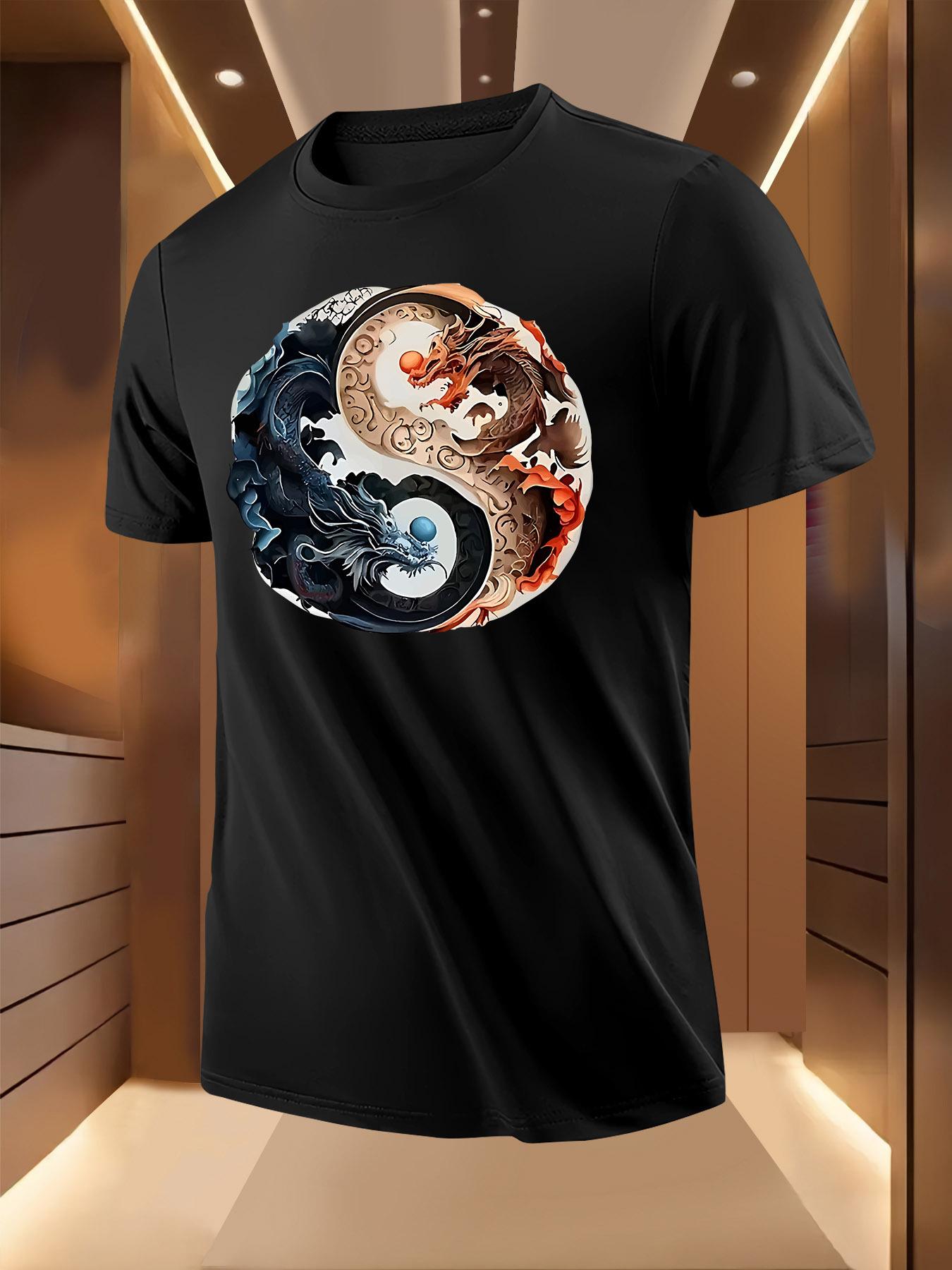 Summer Tshirt with Bold Yin-Yang Dragon Print XXXXL