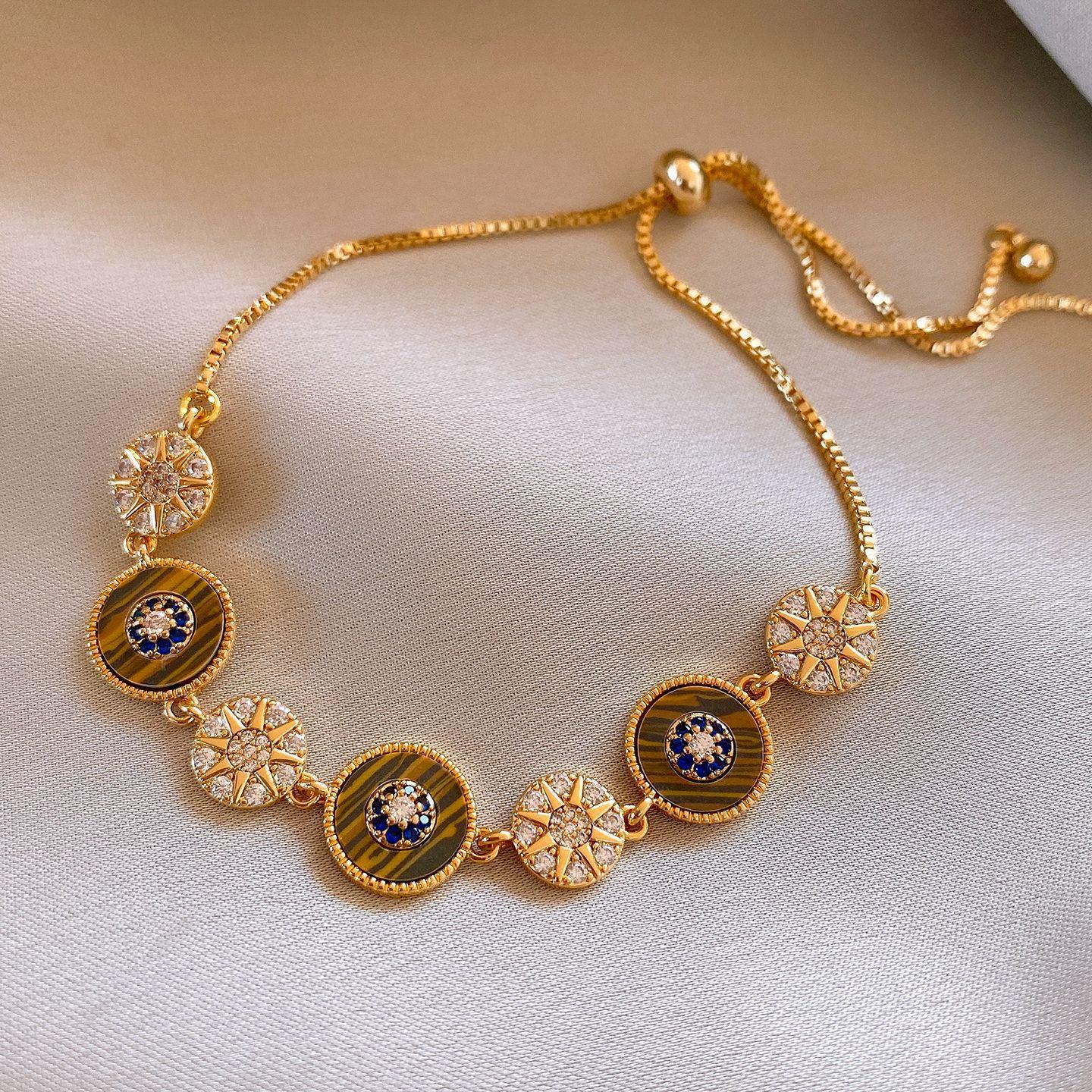 18k electroplated zircon round sunflower bracelet retro temperament bracelet jewelry women
