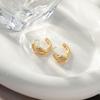 Gold-Plated Leaf Ear Cuff Earrings with Micro-Inlaid Zirconia Stones